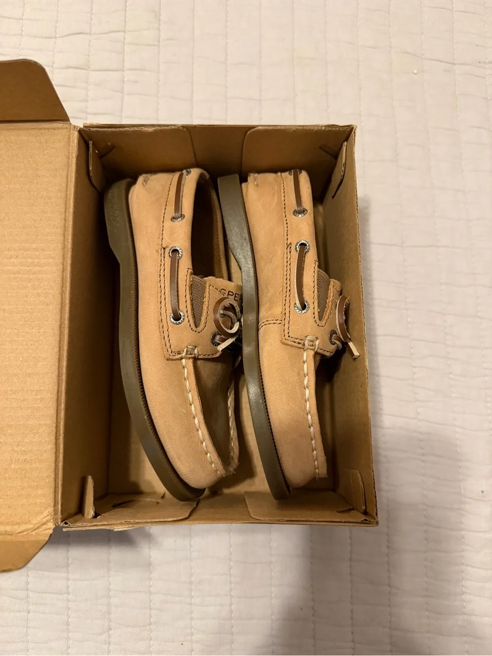 Sperry Kids Tan Leather Boat Shoes with Navy Insole